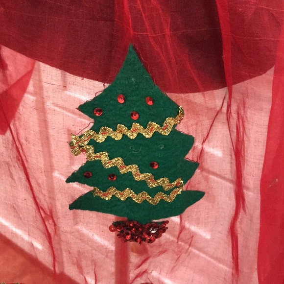 Vintage Christmas Felt Sequin Apron Handmade Santa Stocking Red Sheer Velvet - Picture 4 of 11